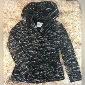 Zara Shawl Collar Mohair Small Jacket Half Hood Black Salt Pepper Warm Coat